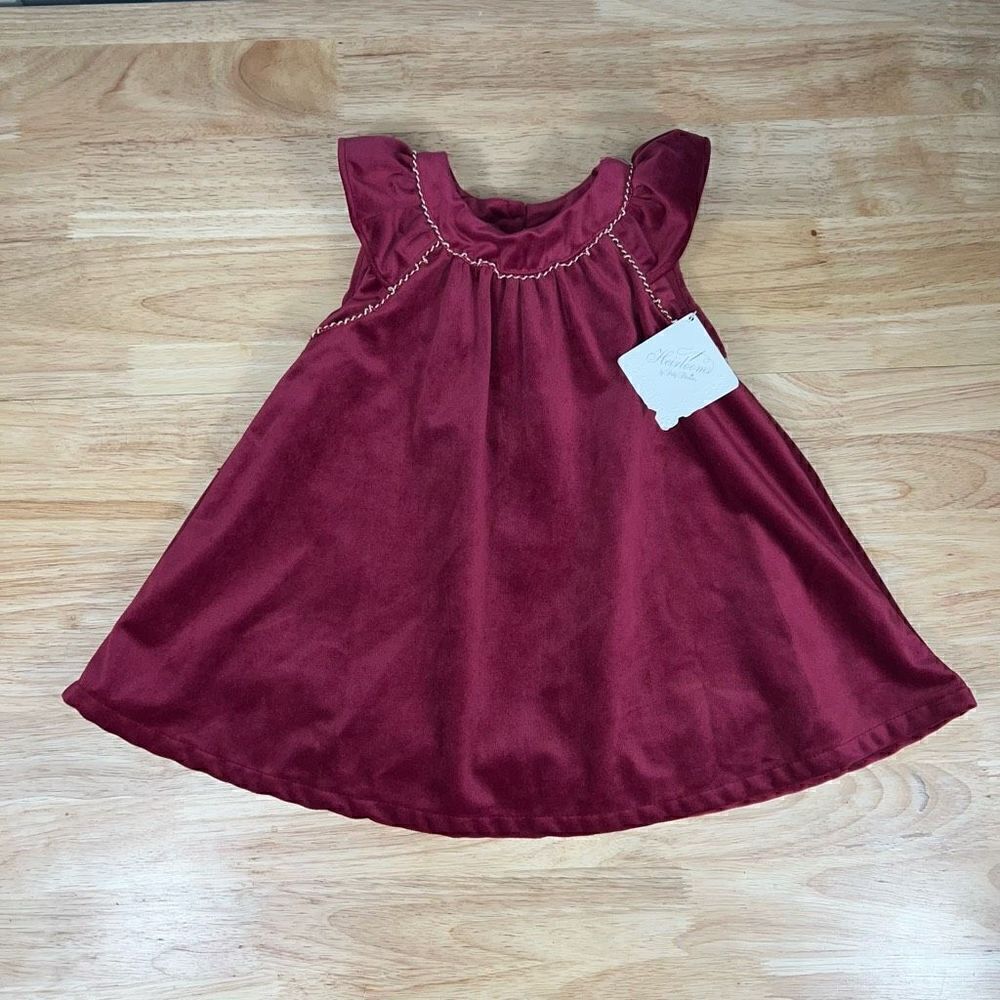 Heirlooms By Polly Flinders, Cranberry Velvet Holiday Dress Top, Gold Trim, 2T